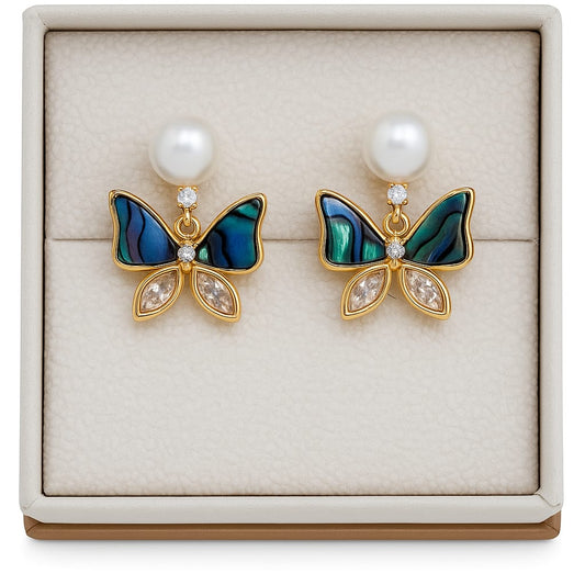 LP Jewels Elegant Gold-Plated Butterfly Real Pearl Earrings