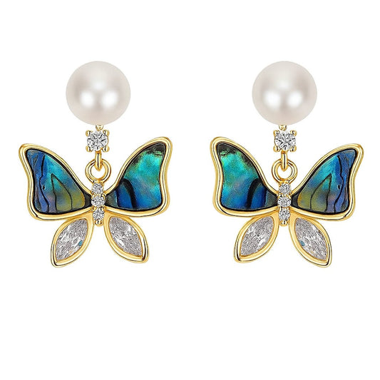LP Jewels Elegant Gold-Plated Butterfly Real Pearl Earrings