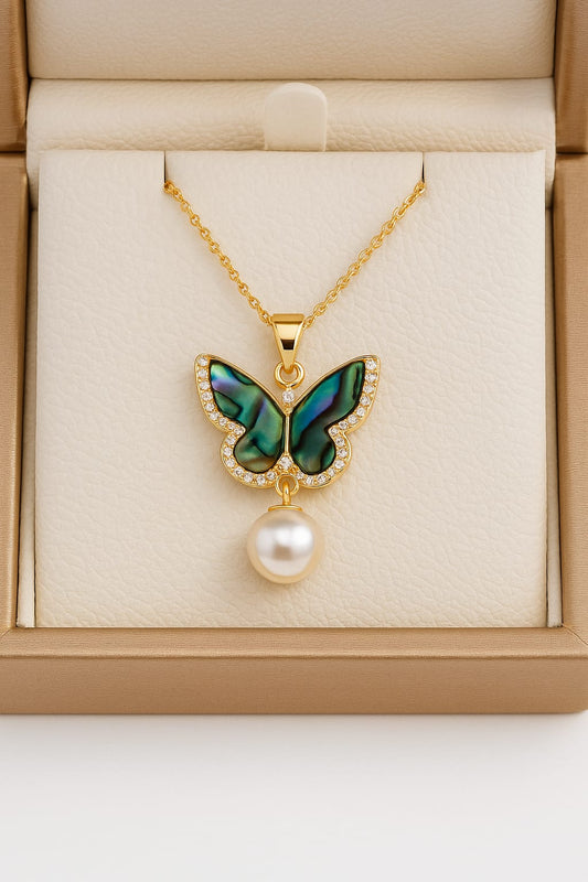 LP Jewels Butterfly Pendant Necklace with Pearl Drop for Women