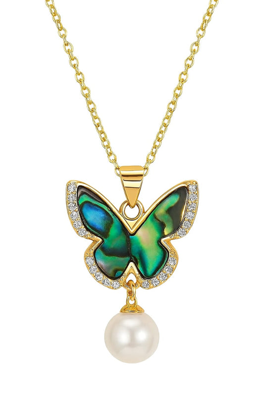 LP Jewels Butterfly Pendant Necklace with Pearl Drop for Women
