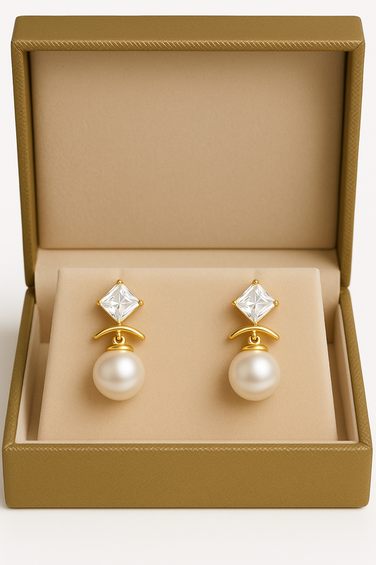 LP JEWELS Crystal Drop Pearl Earrings – Elegant Gold Finish