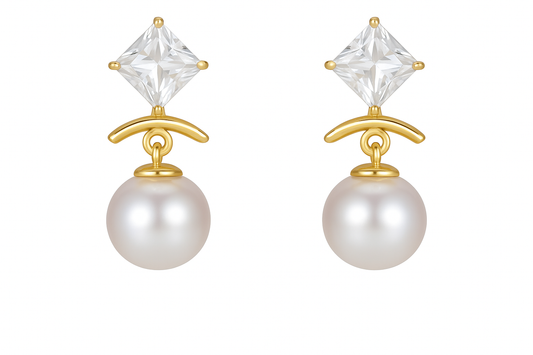 LP JEWELS Crystal Drop Pearl Earrings – Elegant Gold Finish