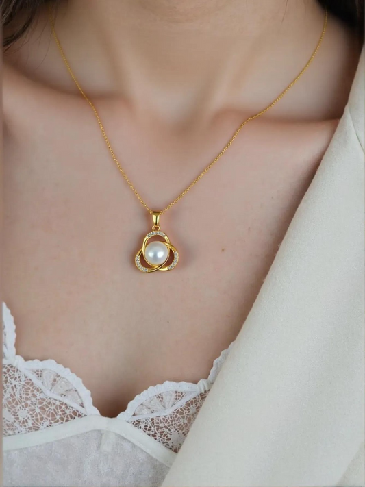 LP Jewels Triangle Pearl Pendant Necklace for Women