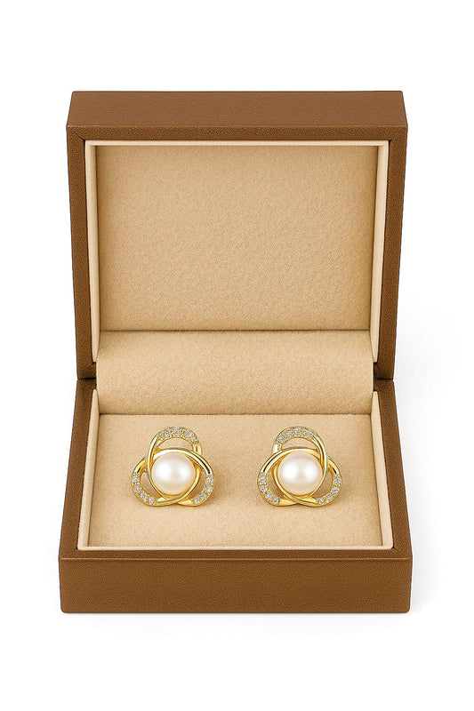 LP Jewels Triangle Knot Design Pearl Stud Earrings for Women