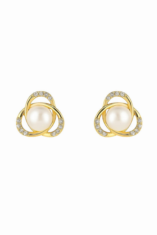 LP Jewels Triangle Knot Design Pearl Stud Earrings for Women