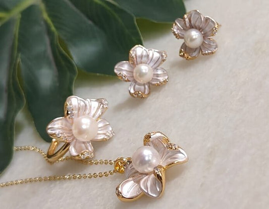 Floral Pearl Jewelry Combo Set with Gold and Silver Finish image 2